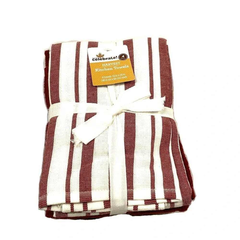 celebrate kitchen towel‎ set of 4 16 x 26 in inches dark red & white striped